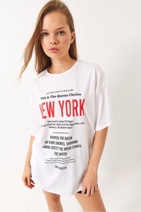 Överstor Crew Neck T-shirt i Bomull med Motiverande Tryck - Image 2