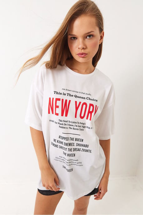 Överstor Crew Neck T-shirt i Bomull med Motiverande Tryck - Image 3