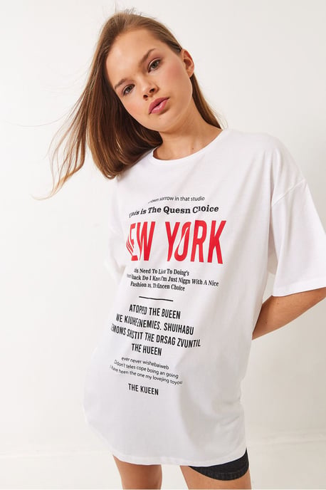 Överstor Crew Neck T-shirt i Bomull med Motiverande Tryck - Image 4
