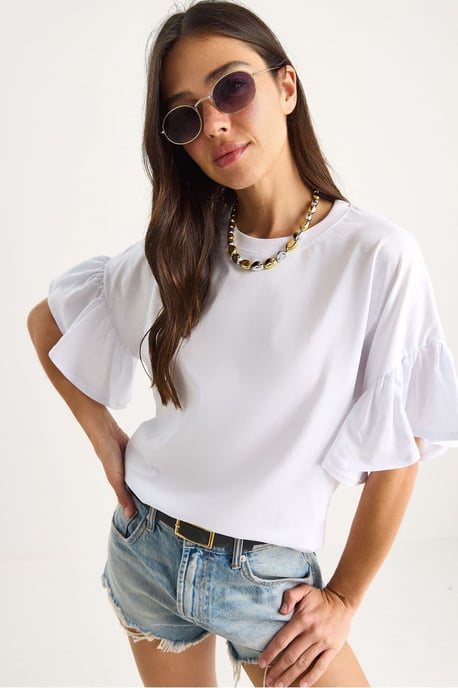 Rimpel Detail Crew Neck T-Shirt - Image 1