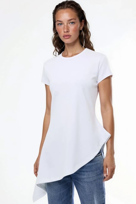 Asymmetrische Korte Mouwen Crew Neck T-Shirt - Image 1