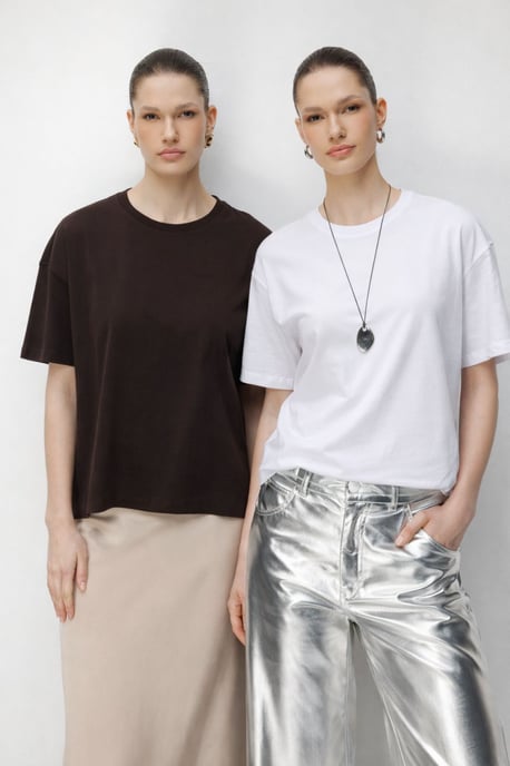 Överdimensionerad Ribbad Crew Neck Tvådelad T-shirt Set - Image 1