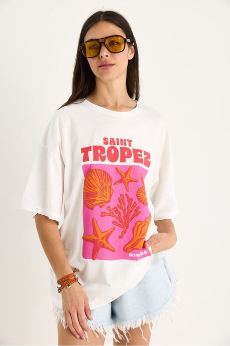 Överdimensionerad T-shirt med rund hals och tryck på ryggen - Image 2