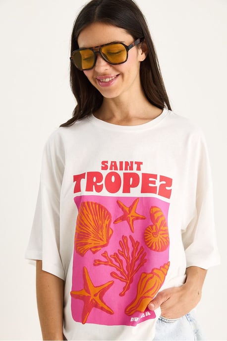 Överdimensionerad T-shirt med rund hals och tryck på ryggen - Image 3