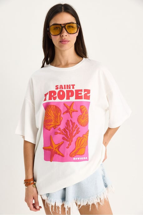 Överdimensionerad T-shirt med rund hals och tryck på ryggen - Image 4
