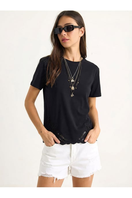 Broderad T-shirt med rund hals - Image 3