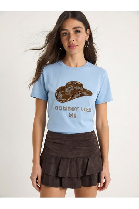 Broderad Rundhalsad T-shirt i Bomull - Image 2