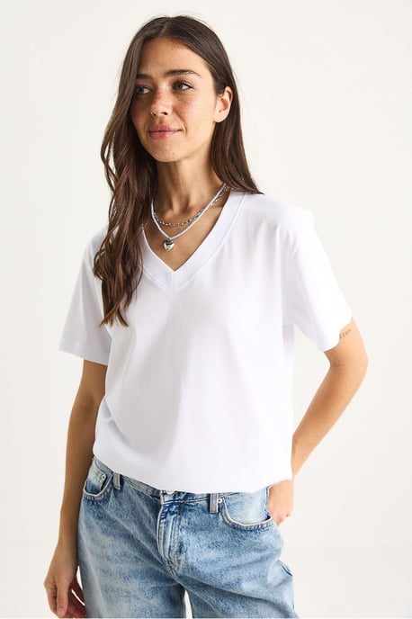 Comfort Fit V-hals Gekamd Katoenen T-Shirt - Image 3