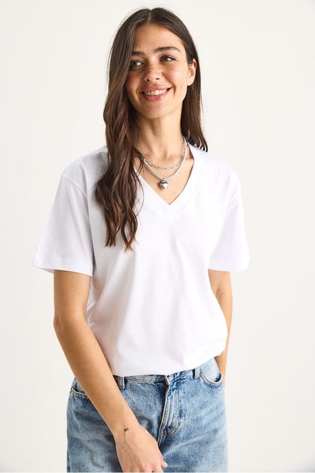 Comfort Fit V-hals Gekamd Katoenen T-Shirt - Image 4