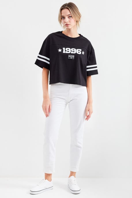 Överdimensionerad Crew Neck Crop T-shirt med Motto Tryck - Image 2