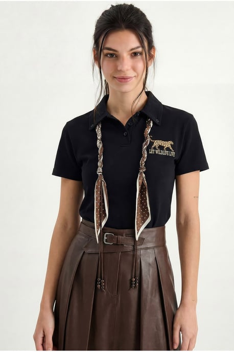 Geborduurde Tekst Print Polo Shirt - Image 3