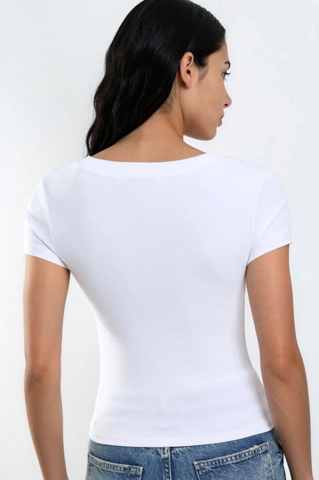 Elastische V-hals Korte Mouwen T-shirt - Image 3