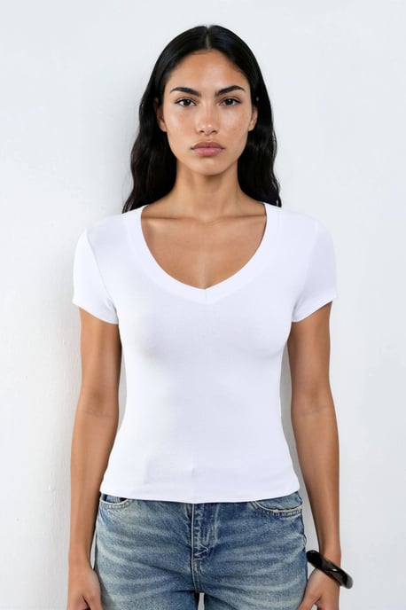 Elastische V-hals Korte Mouwen T-shirt - Image 4