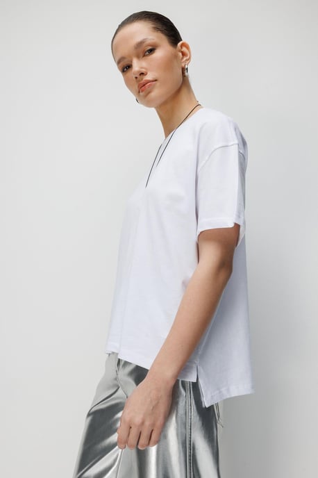 Oversized Crew Neck Plain T-Shirt with Slit - Image 2