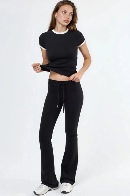 Geribbelde Crew Neck Korte Mouwen T-Shirt - Image 4