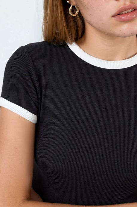 Geribbelde Crew Neck Korte Mouwen T-Shirt - Image 5