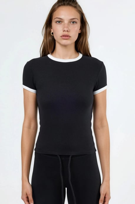 Geribbelde Crew Neck Korte Mouwen T-Shirt - Image 6