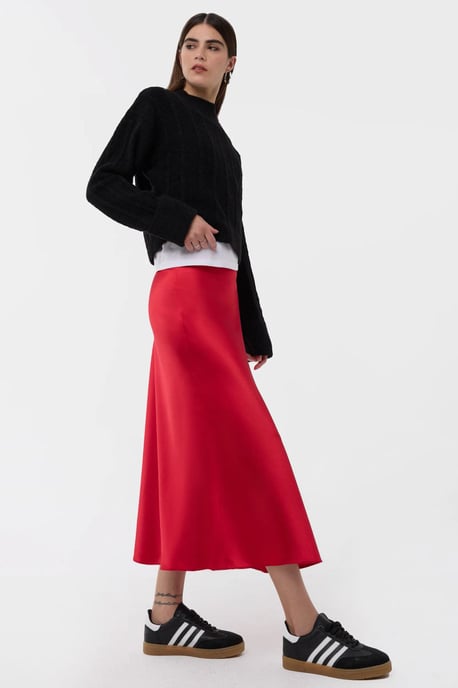 High-Waist Satin Midi Skirt - Image 1