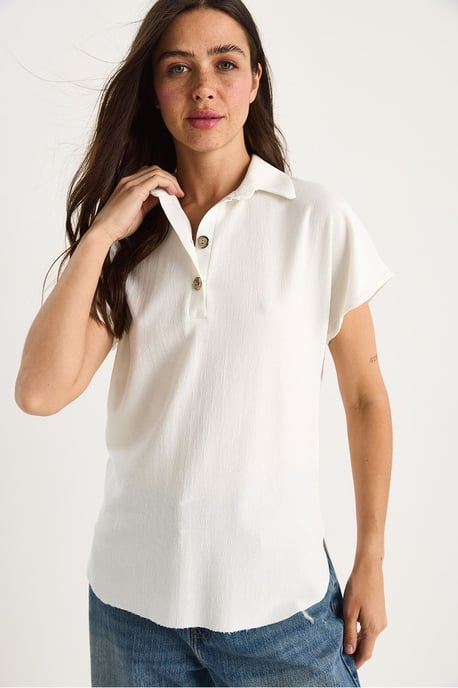 Avslappnad passform knäppbar polo t-shirt - Image 4