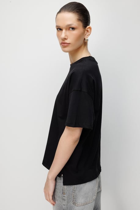 Oversized Crew Neck Enfärgad T-shirt med Slitsar - Image 5