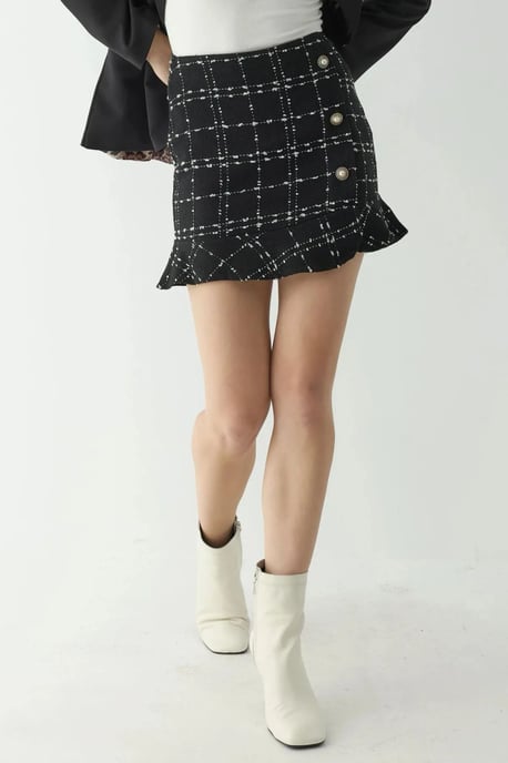 Geverfde Minirok van Tweed met Knopdetails - Image 1
