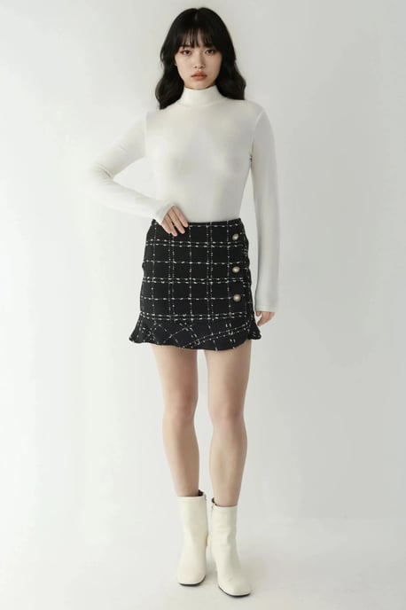 Geverfde Minirok van Tweed met Knopdetails - Image 6