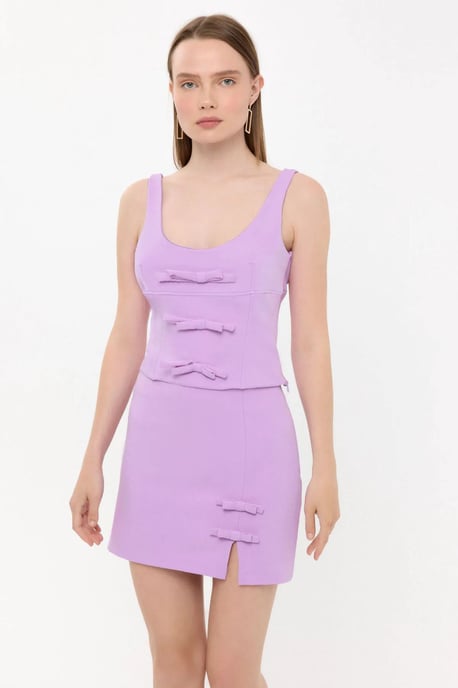 High-Waist Woven Mini Skirt with Bow Detail - Image 2