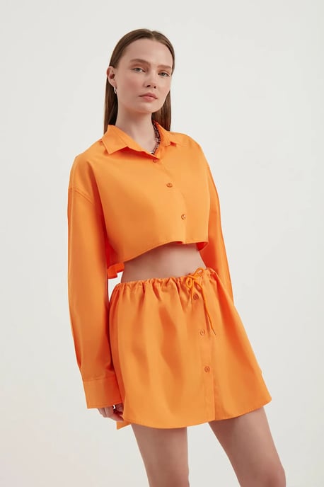 Hoge Taille Korte Rok met Touwtrek en Knopen - Image 3