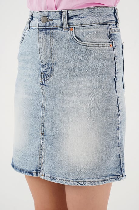Hooggewijze Denim Mini Rok met Zakjes - Image 3