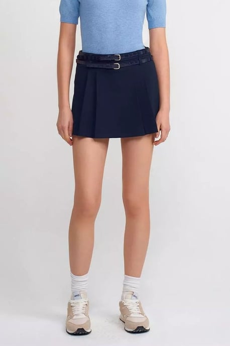 Hoge taille geplooide mini rok met een riem - Image 2