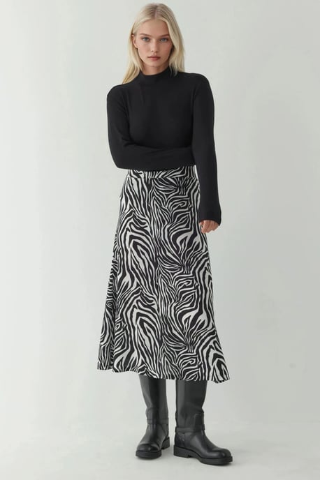 Hoge Taille Zebra Print Midi Rok - Image 1