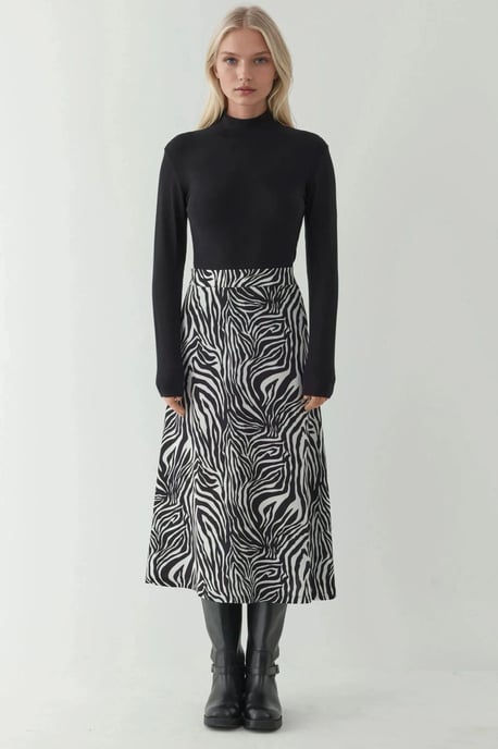 Hoge Taille Zebra Print Midi Rok - Image 5