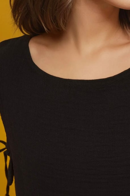 Elastische Taille Rok-Zijden Strik Detail Blouse Muslin Set - Image 5