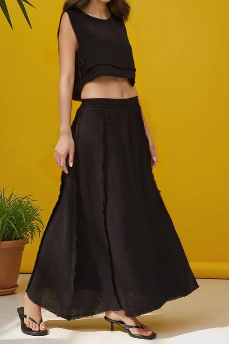Elastische Taille Rok-Zijden Strik Detail Blouse Muslin Set - Image 6