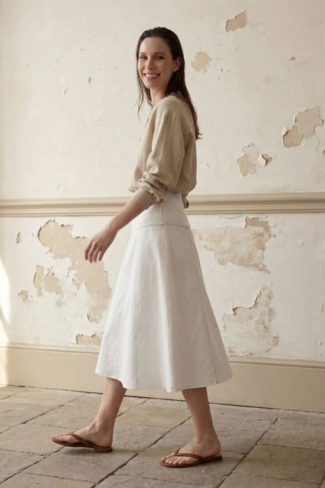 High Waist A-Line Midi Skirt with Pockets - Image 2