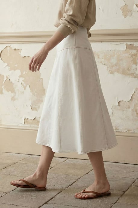 High Waist A-Line Midi Skirt with Pockets - Image 3