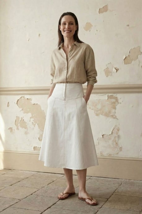 High Waist A-Line Midi Skirt with Pockets - Image 5