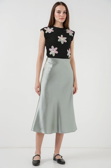 Satijnen A-Lijn Midi Rok met Elastische Taille - Image 1