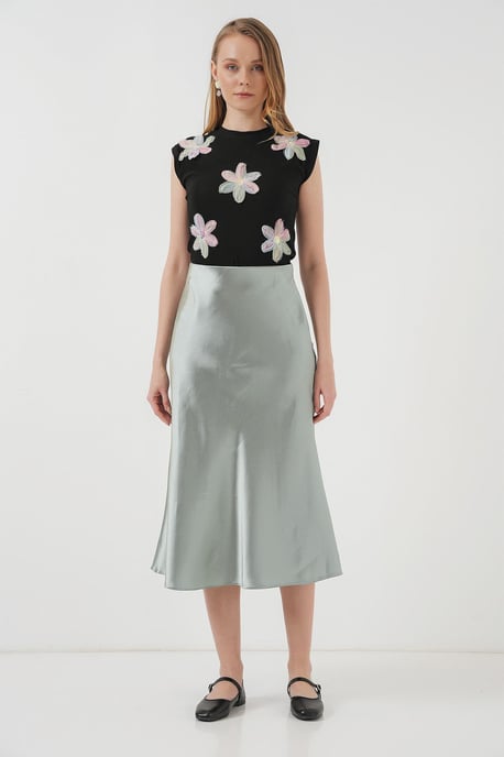 Satijnen A-Lijn Midi Rok met Elastische Taille - Image 3