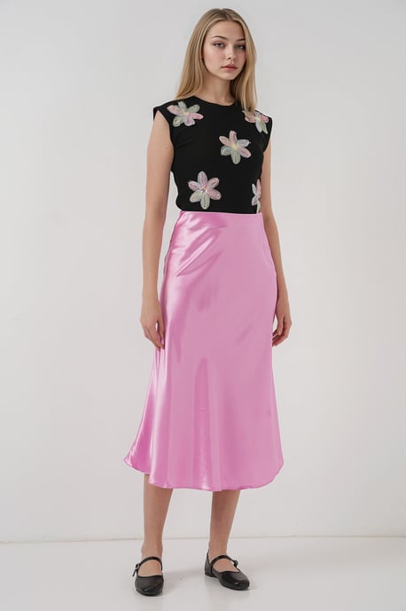 Satijnen A-Lijn Midi Rok met Elastische Taille - Image 3