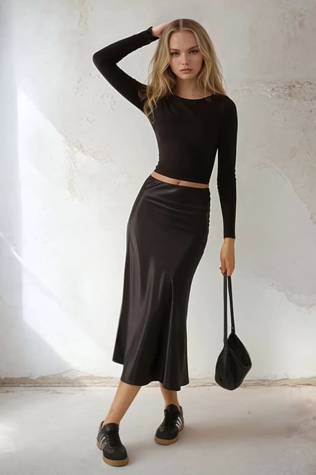 Hög midja satin midi kjol - Image 2