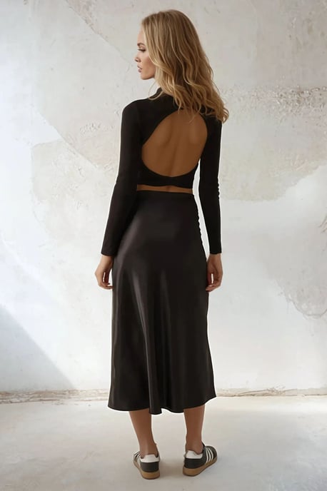 Hög midja satin midi kjol - Image 3