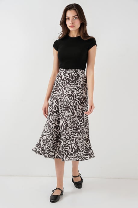 Satin A-Line Elastic Waist Midi Skirt - Image 1
