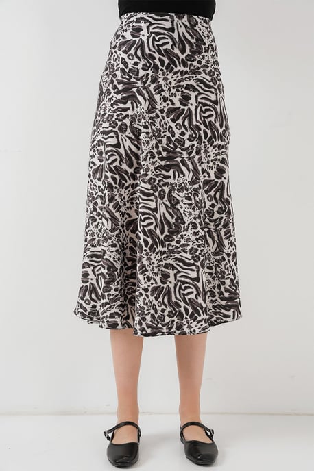 Satin A-Line Elastic Waist Midi Skirt - Image 2
