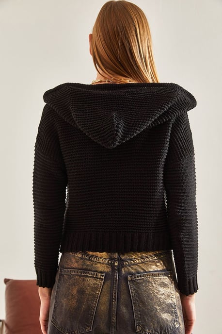Hooded Textured Crop Hoodie med Pompom - Image 2
