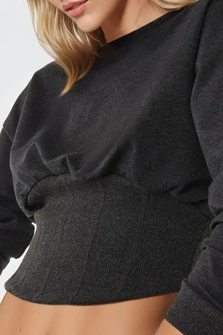 Fitted Crew Neck Korsettstickad Sweatshirt - Image 4