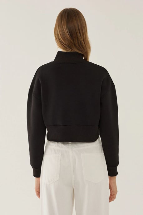 Zipper Collar Crop Slogan Sweatshirt - Image 4