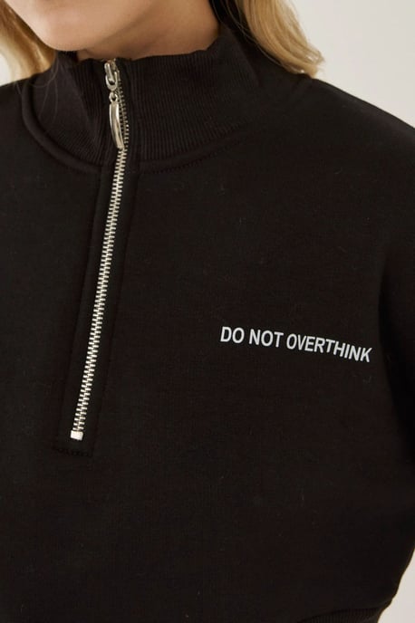 Zipper Collar Crop Slogan Sweatshirt - Image 5