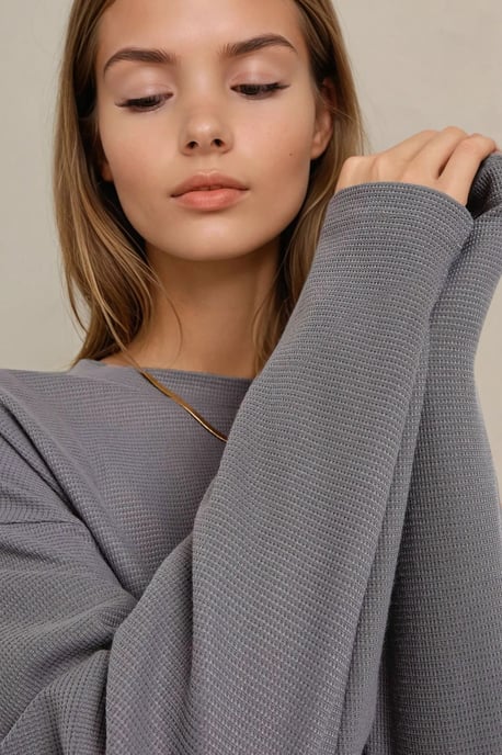 Crew Neck Waffle Sweatshirt - Image 4