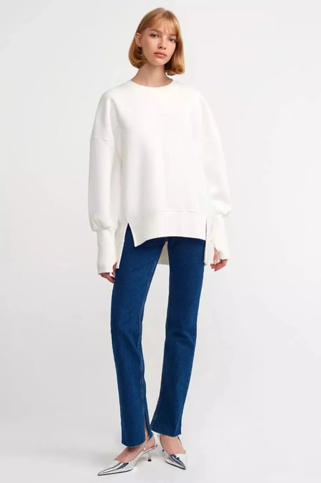 Oversized Crew Neck Sweatshirt med Sidoklipp - Image 3